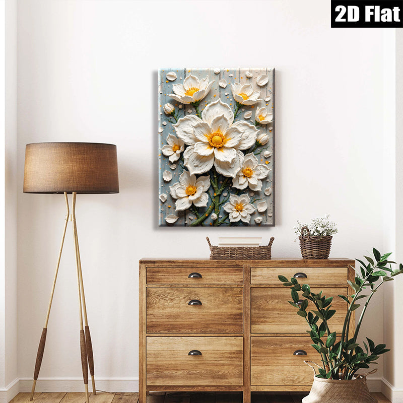 2D flat 1pc White Floral Bloom Canvas Wall Art for Living Room Bedroom Modern Farmhouse Decor Gallery Wrapped Ready to Hang