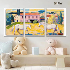 2D flat 1pc White Horses Pastoral Farmhouse Countryside Wall Art Decor Living Room Bedroom Gallery Wrapped Canvas Prints Modern Farmhouse Style