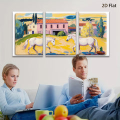 2D flat 1pc White Horses Pastoral Farmhouse Countryside Wall Art Decor Living Room Bedroom Gallery Wrapped Canvas Prints Modern Farmhouse Style