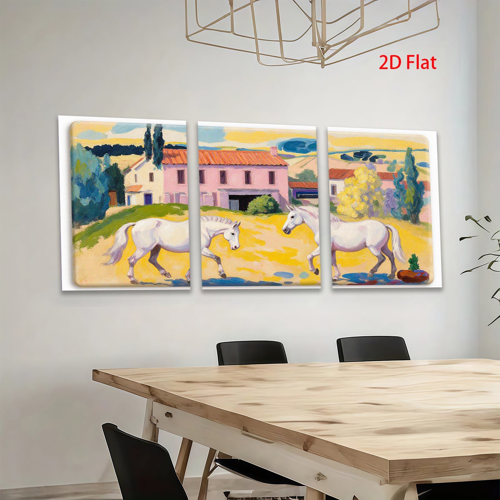 2D flat 1pc White Horses Pastoral Farmhouse Countryside Wall Art Decor Living Room Bedroom Gallery Wrapped Canvas Prints Modern Farmhouse Style