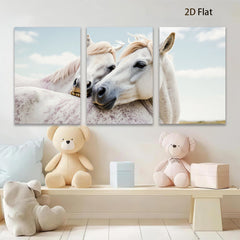 2D flat 1pc White Horses Portrait Farm Animal Wall Art Decor for Living Room Bedroom Gallery Wrapped Canvas Prints Modern Rustic Home Decor Farmhouse Style