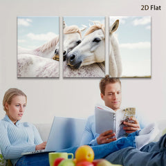 2D flat 1pc White Horses Portrait Farm Animal Wall Art Decor for Living Room Bedroom Gallery Wrapped Canvas Prints Modern Rustic Home Decor Farmhouse Style