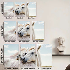 2D flat 1pc White Horses Portrait Farm Animal Wall Art Decor for Living Room Bedroom Gallery Wrapped Canvas Prints Modern Rustic Home Decor Farmhouse Style