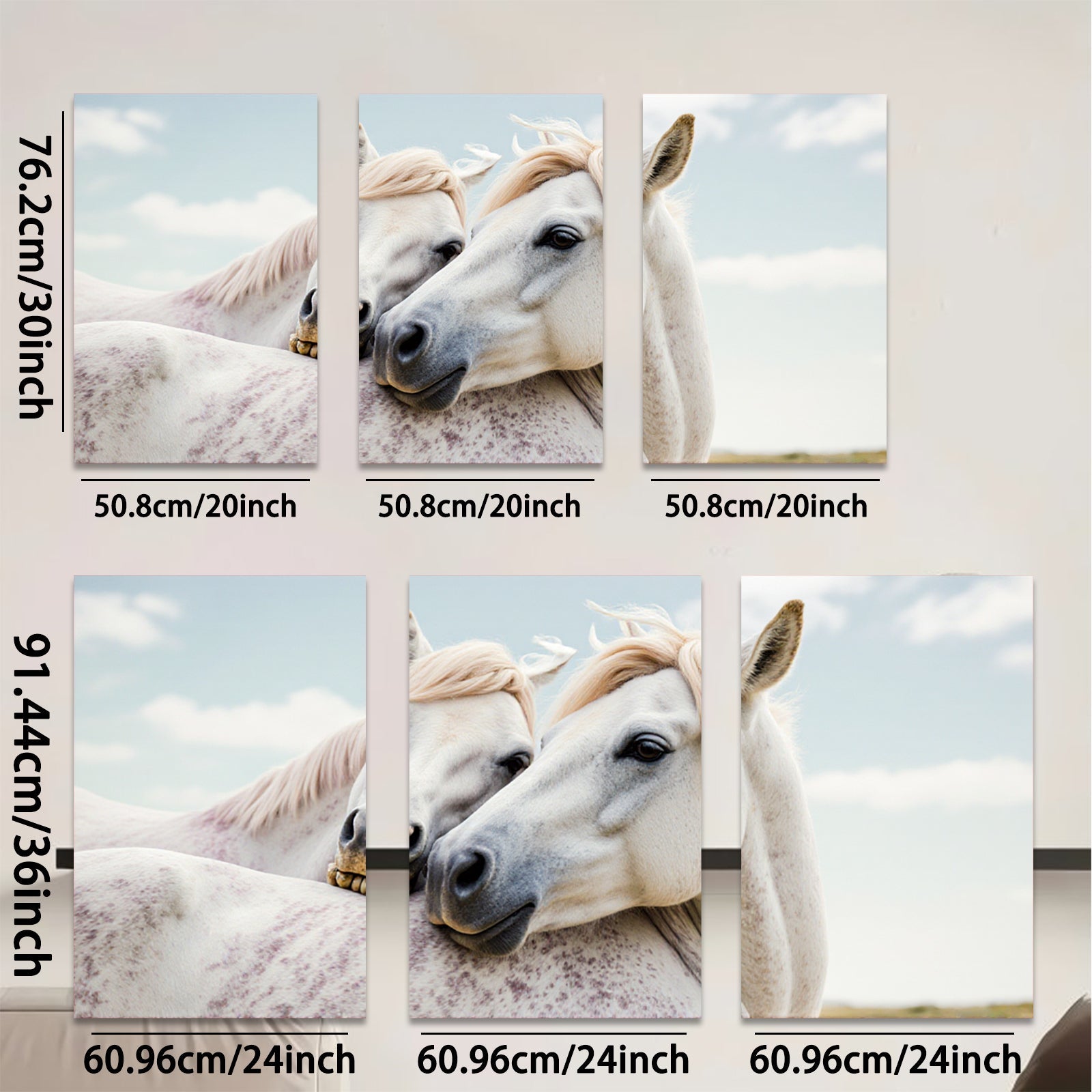 2D flat 1pc White Horses Portrait Farm Animal Wall Art Decor for Living Room Bedroom Gallery Wrapped Canvas Prints Modern Rustic Home Decor Farmhouse Style