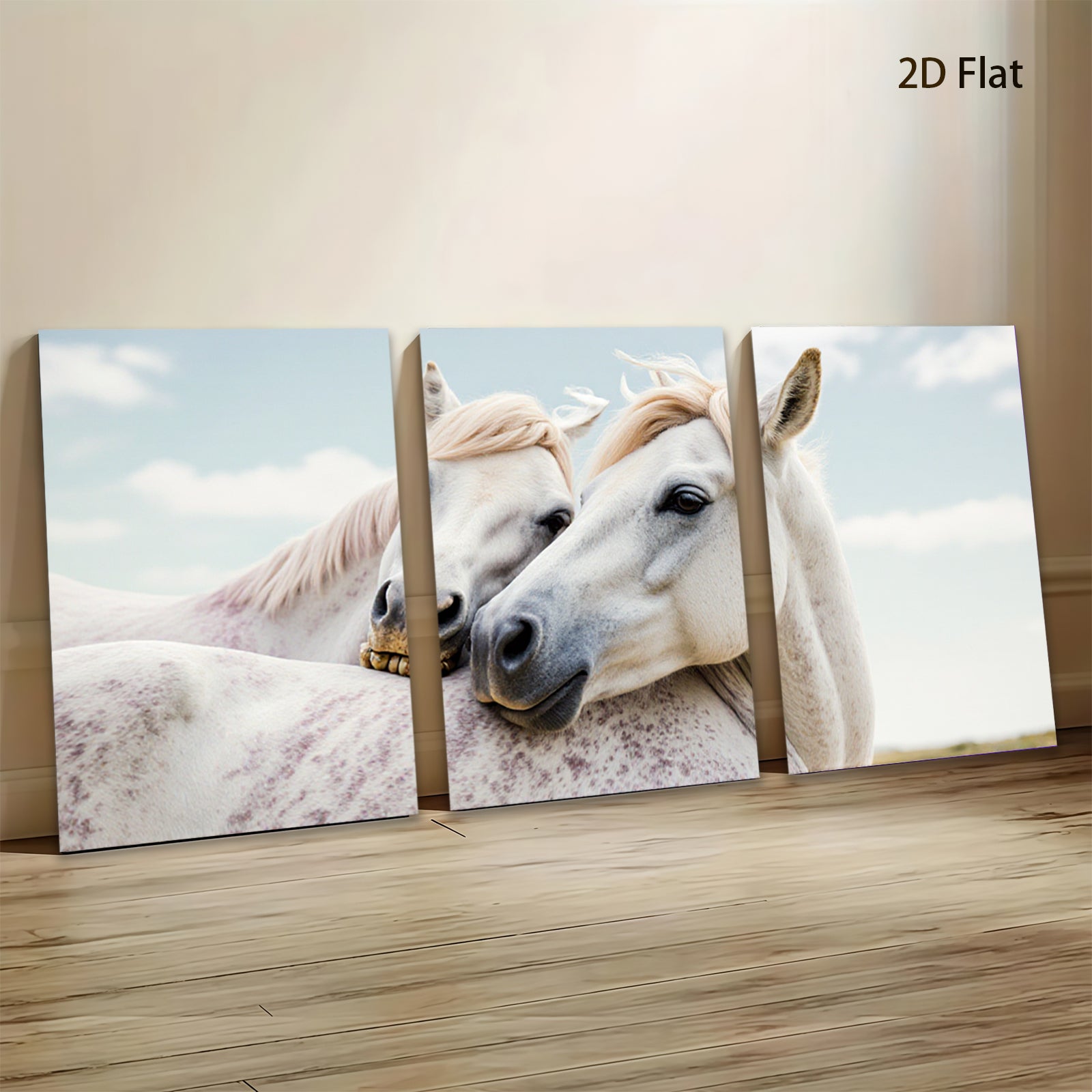 2D flat 1pc White Horses Portrait Farm Animal Wall Art Decor for Living Room Bedroom Gallery Wrapped Canvas Prints Modern Rustic Home Decor Farmhouse Style