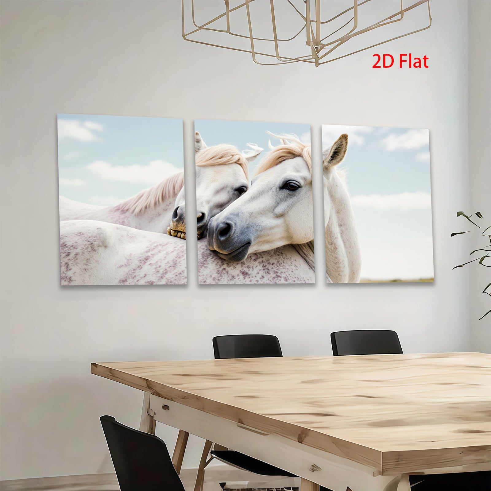 2D flat 1pc White Horses Portrait Farm Animal Wall Art Decor for Living Room Bedroom Gallery Wrapped Canvas Prints Modern Rustic Home Decor Farmhouse Style