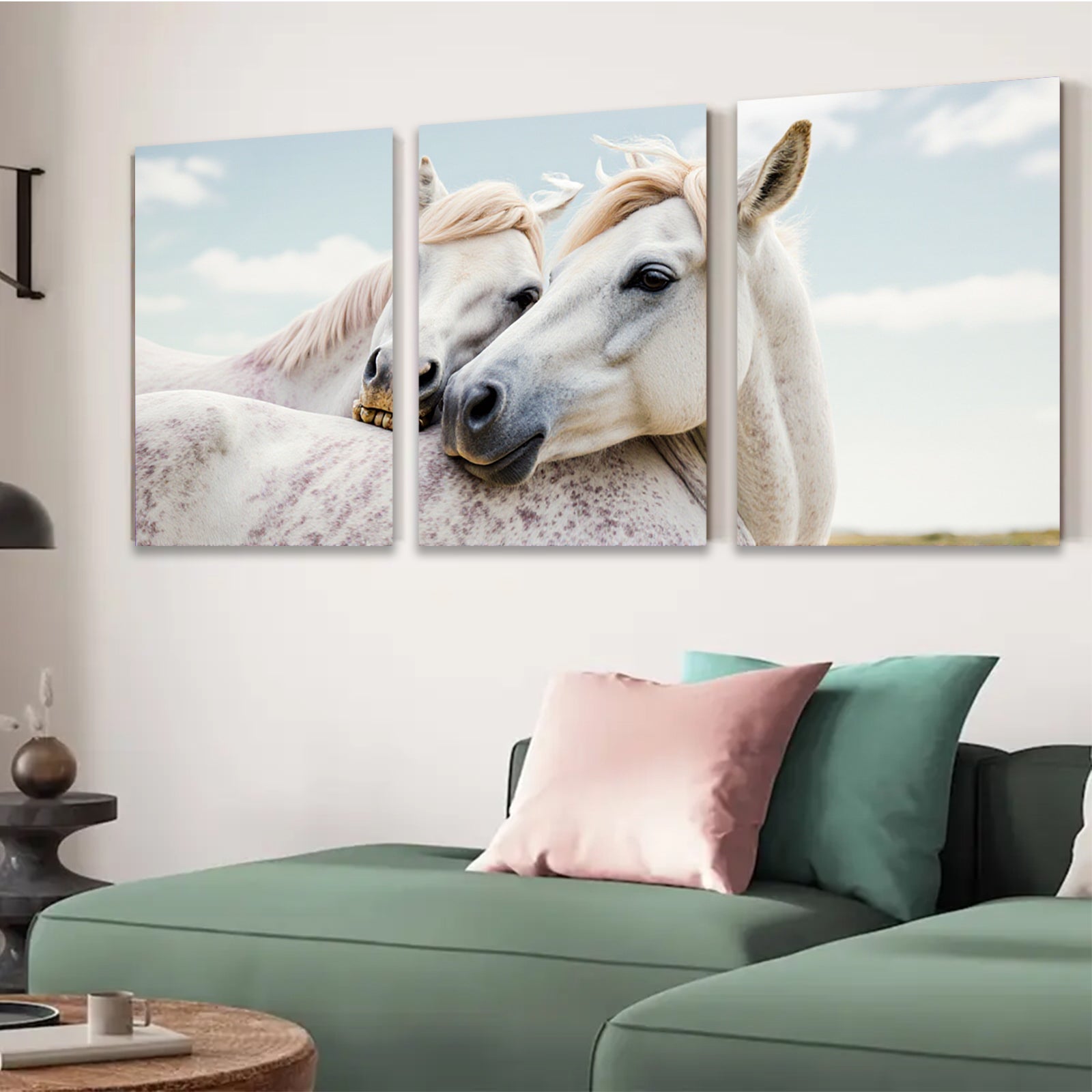 2D flat 1pc White Horses Portrait Farm Animal Wall Art Decor for Living Room Bedroom Gallery Wrapped Canvas Prints Modern Rustic Home Decor Farmhouse Style