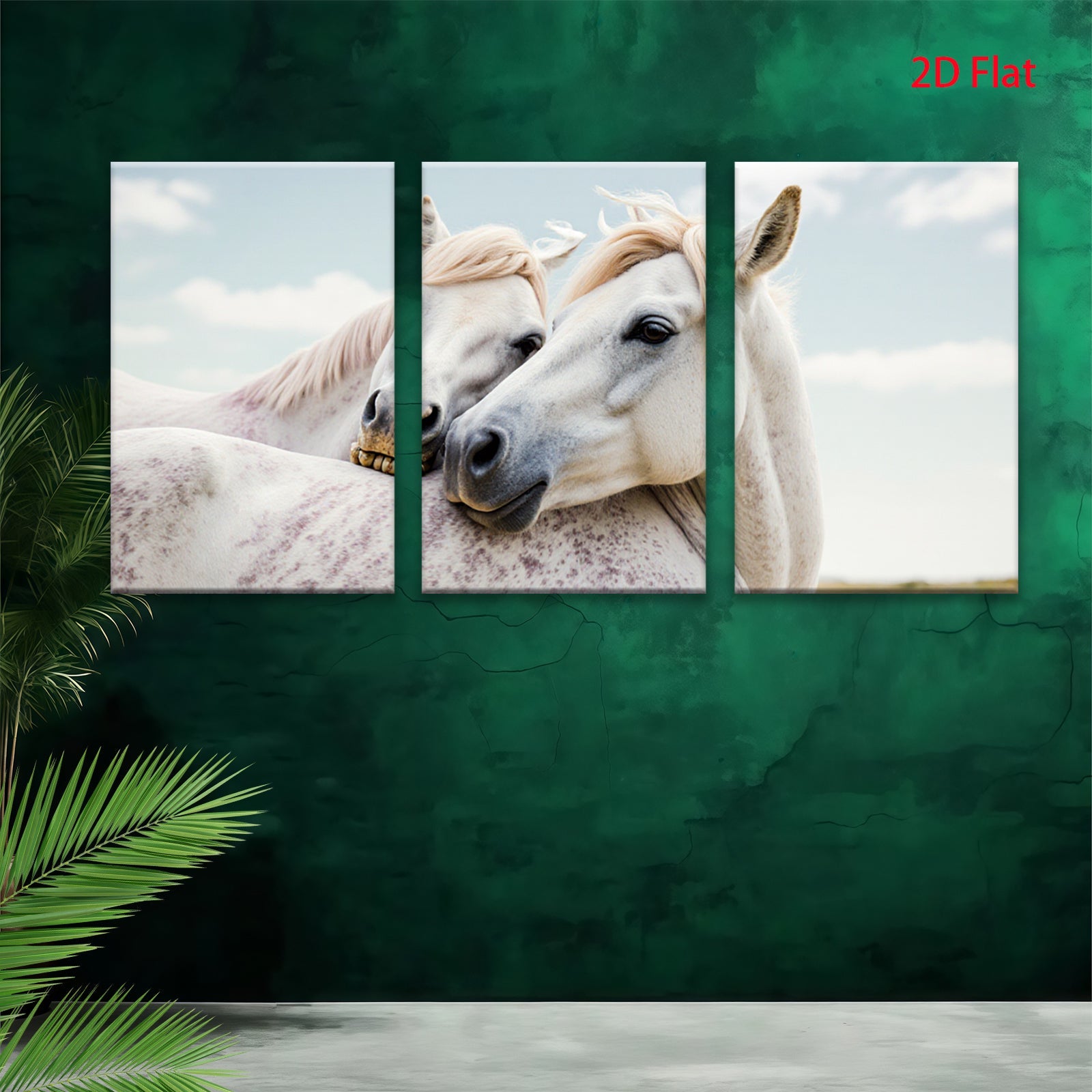 2D flat 1pc White Horses Portrait Farm Animal Wall Art Decor for Living Room Bedroom Gallery Wrapped Canvas Prints Modern Rustic Home Decor Farmhouse Style