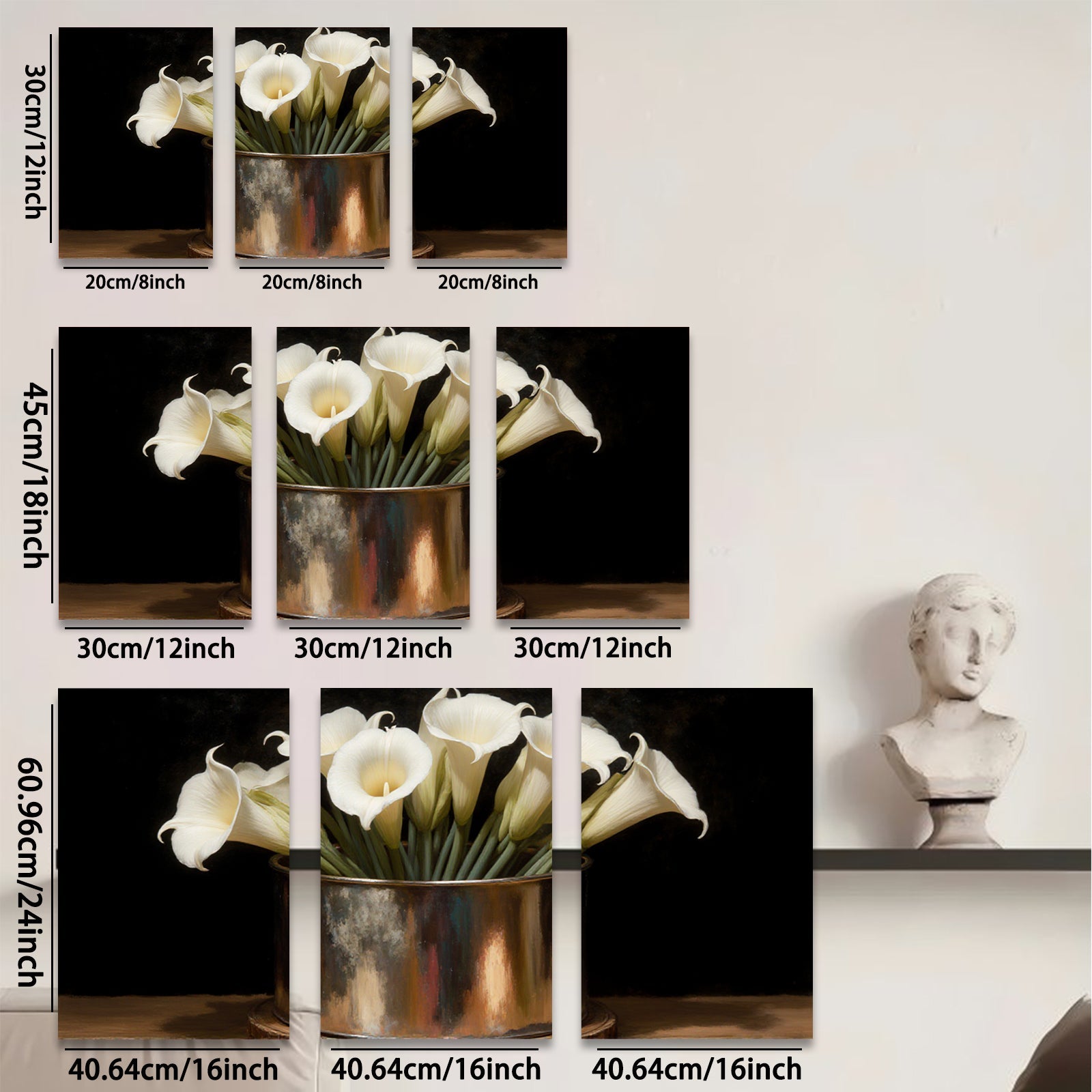 2D flat 1pc White Lilies in Rustic Copper Vase Farmhouse Wall Art Botanical Prints Living Room Dining Room Decor Gallery Wrapped Canvas