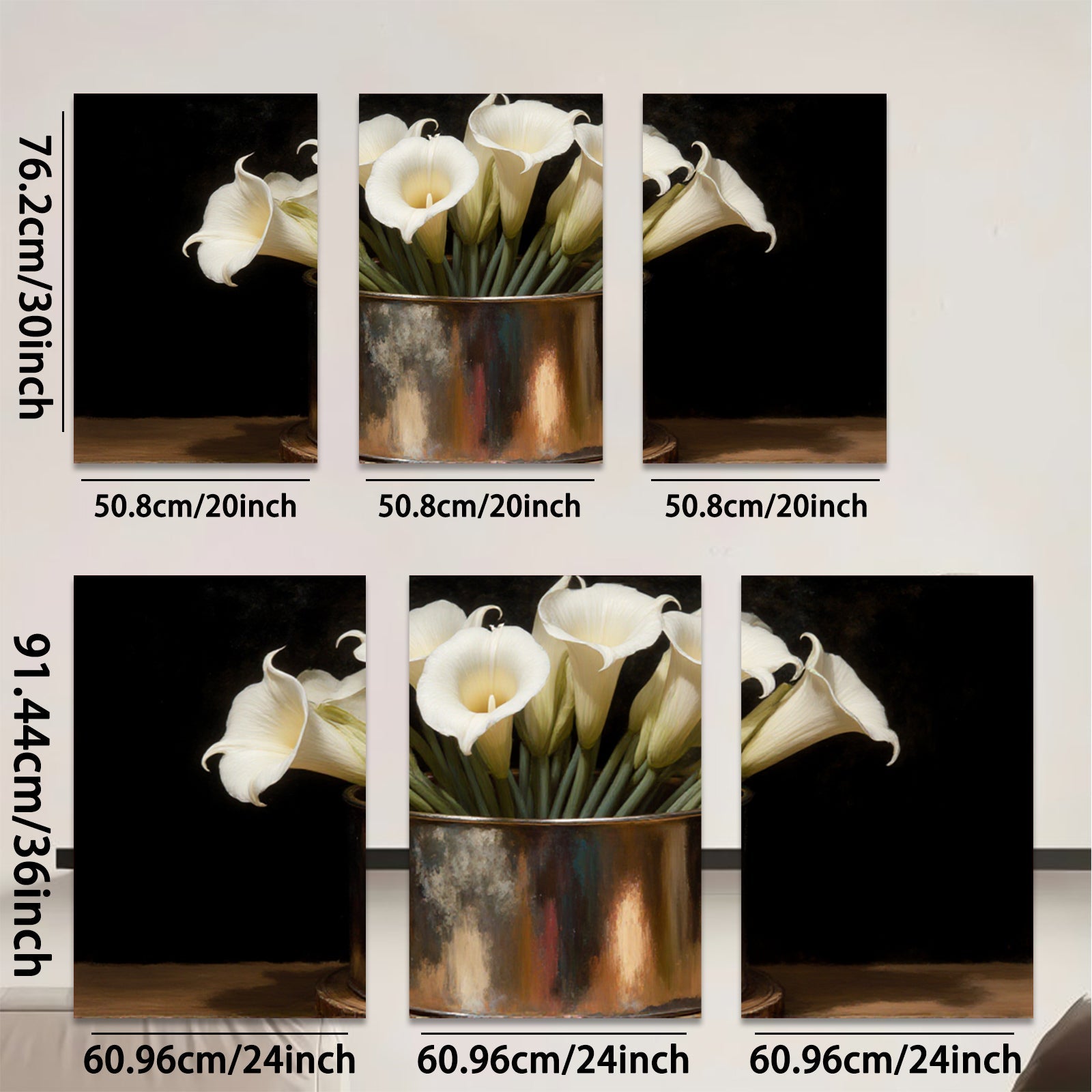 2D flat 1pc White Lilies in Rustic Copper Vase Farmhouse Wall Art Botanical Prints Living Room Dining Room Decor Gallery Wrapped Canvas