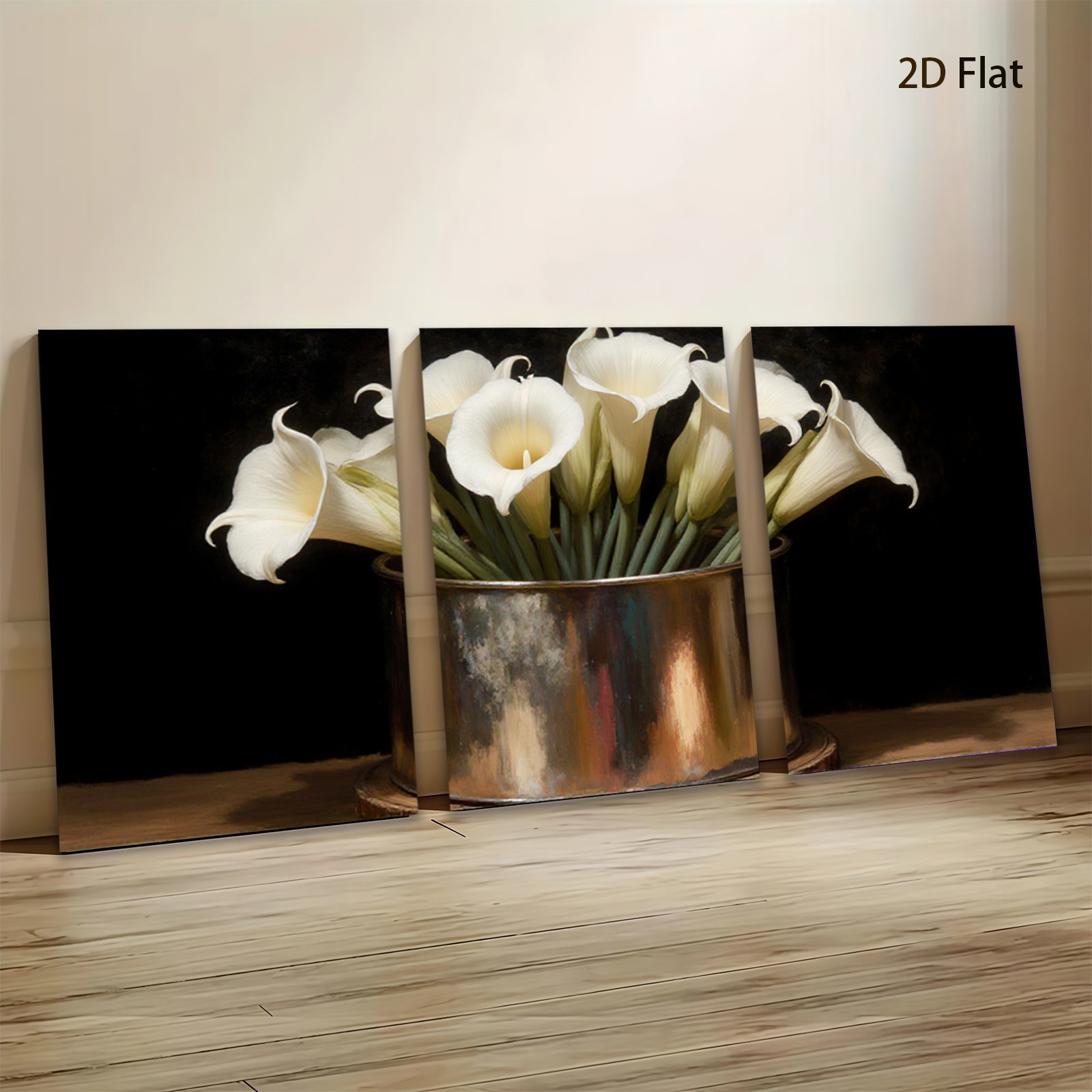 2D flat 1pc White Lilies in Rustic Copper Vase Farmhouse Wall Art Botanical Prints Living Room Dining Room Decor Gallery Wrapped Canvas