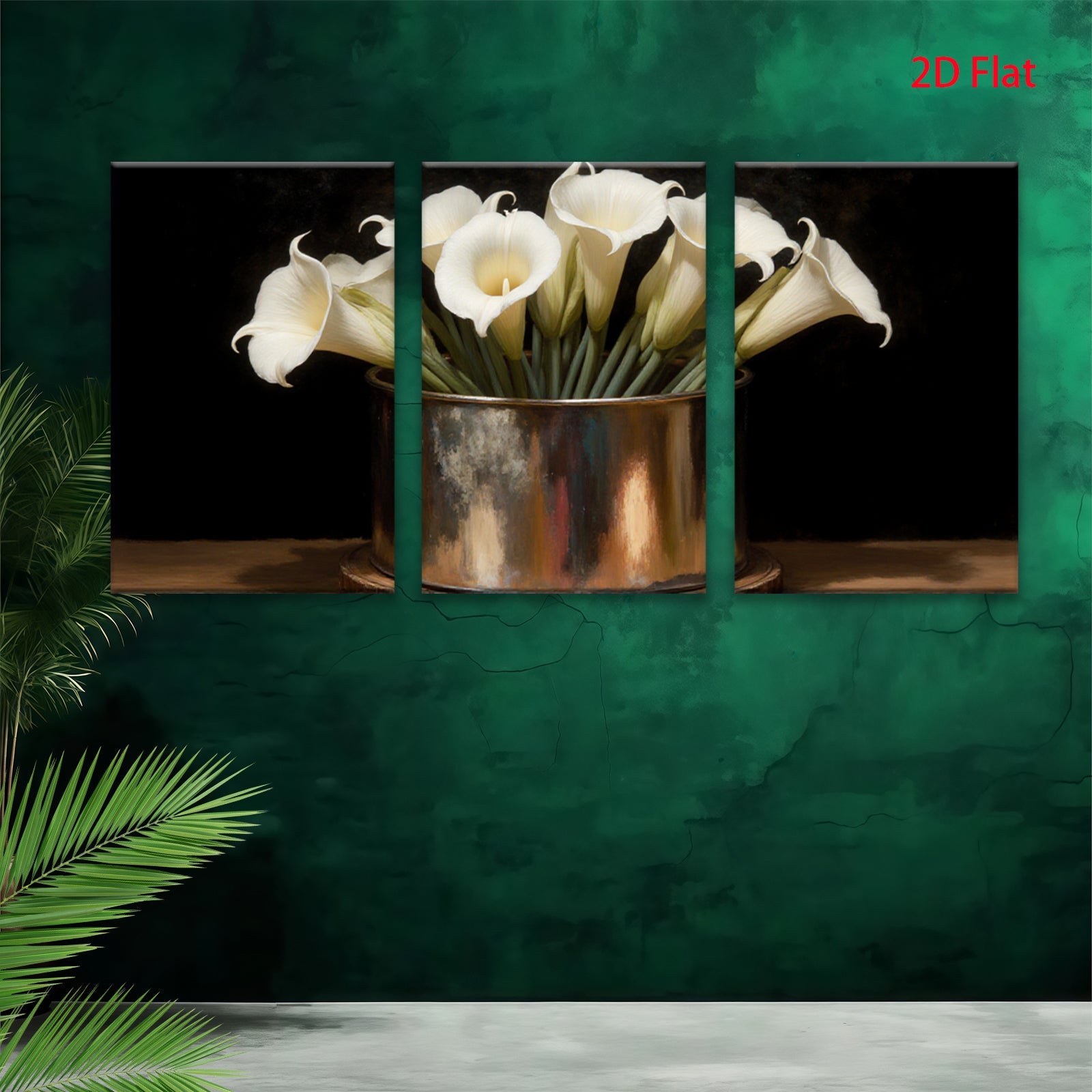 2D flat 1pc White Lilies in Rustic Copper Vase Farmhouse Wall Art Botanical Prints Living Room Dining Room Decor Gallery Wrapped Canvas