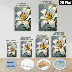 2D flat 1pc White Lily Bloom Floral Wall Art Canvas Prints for Living Room Bedroom Home Decor Farmhouse Style Modern Artwork Gallery Wrapped Ready to Hang