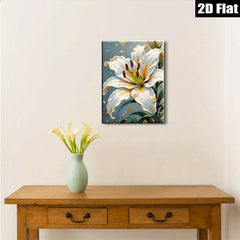 2D flat 1pc White Lily Bloom Floral Wall Art Canvas Prints for Living Room Bedroom Home Decor Farmhouse Style Modern Artwork Gallery Wrapped Ready to Hang