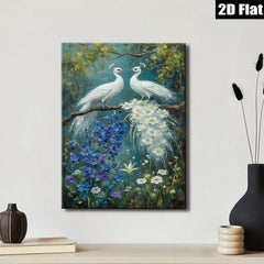 2D flat 1pc White Peacocks Blooming Floral Garden Wall Art Living Room Bedroom Decor Farmhouse Style Canvas Prints Modern Home Decorations