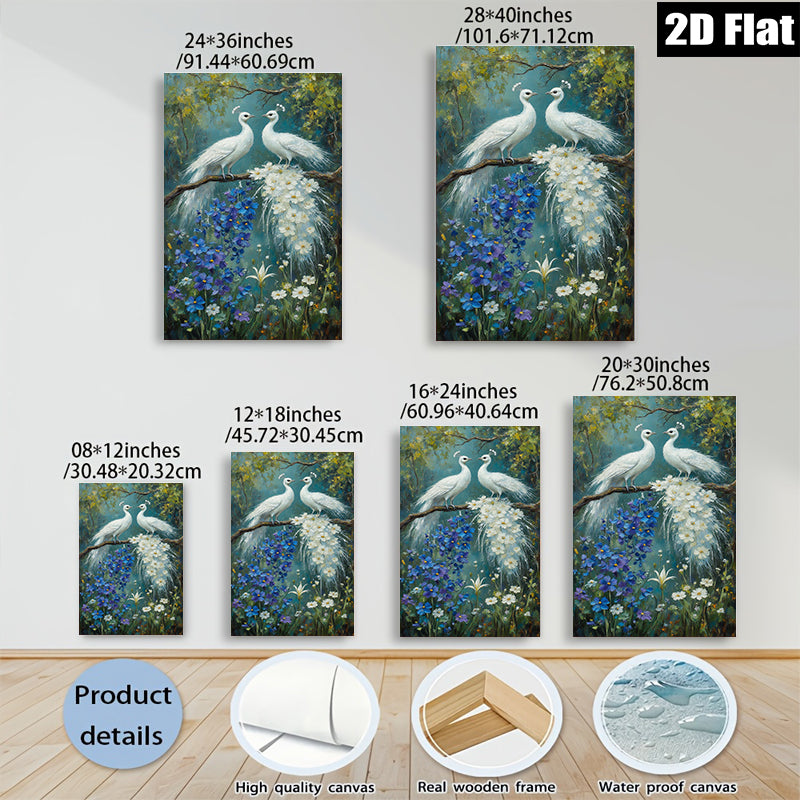 2D flat 1pc White Peacocks Blooming Floral Garden Wall Art Living Room Bedroom Decor Farmhouse Style Canvas Prints Modern Home Decorations