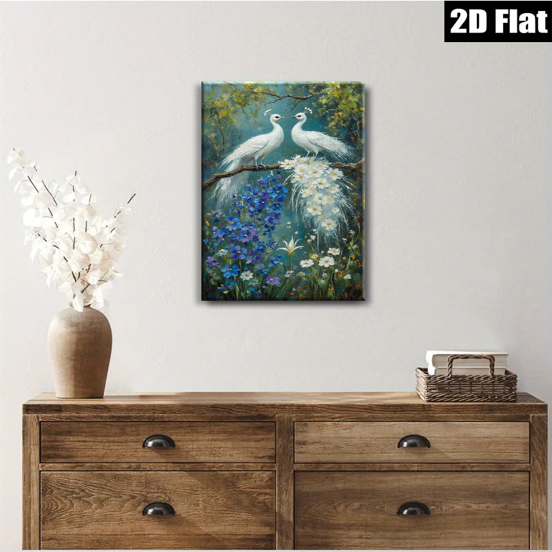 2D flat 1pc White Peacocks Blooming Floral Garden Wall Art Living Room Bedroom Decor Farmhouse Style Canvas Prints Modern Home Decorations