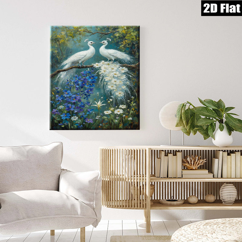 2D flat 1pc White Peacocks Blooming Floral Garden Wall Art Living Room Bedroom Decor Farmhouse Style Canvas Prints Modern Home Decorations
