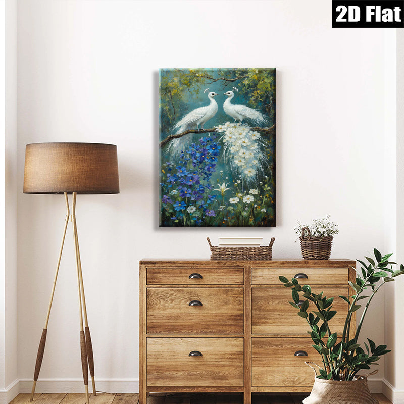 2D flat 1pc White Peacocks Blooming Floral Garden Wall Art Living Room Bedroom Decor Farmhouse Style Canvas Prints Modern Home Decorations