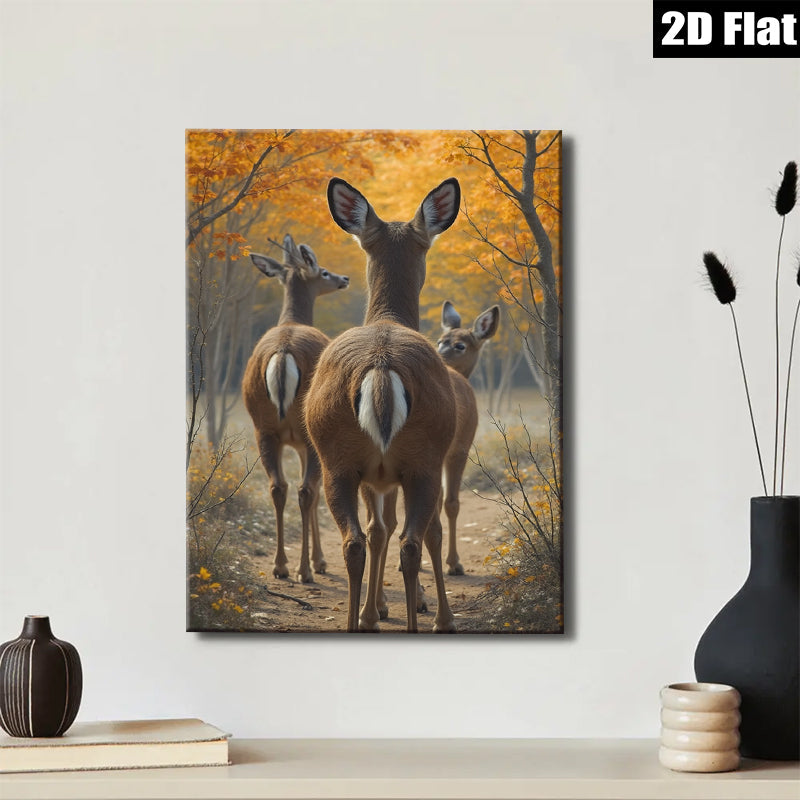 2D flat 1pc Whitetail Deer Forest Trail Autumn Woodland Wildlife Canvas Wall Art for Living Room Bedroom Home Decor Farmhouse Style Modern Rustic Gallery Wrapped