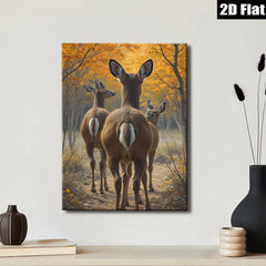 2D flat 1pc Whitetail Deer Forest Trail Autumn Woodland Wildlife Canvas Wall Art for Living Room Bedroom Home Decor Farmhouse Style Modern Rustic Gallery Wrapped