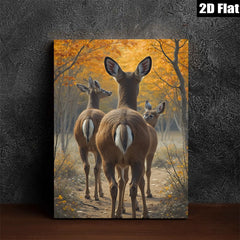 2D flat 1pc Whitetail Deer Forest Trail Autumn Woodland Wildlife Canvas Wall Art for Living Room Bedroom Home Decor Farmhouse Style Modern Rustic Gallery Wrapped