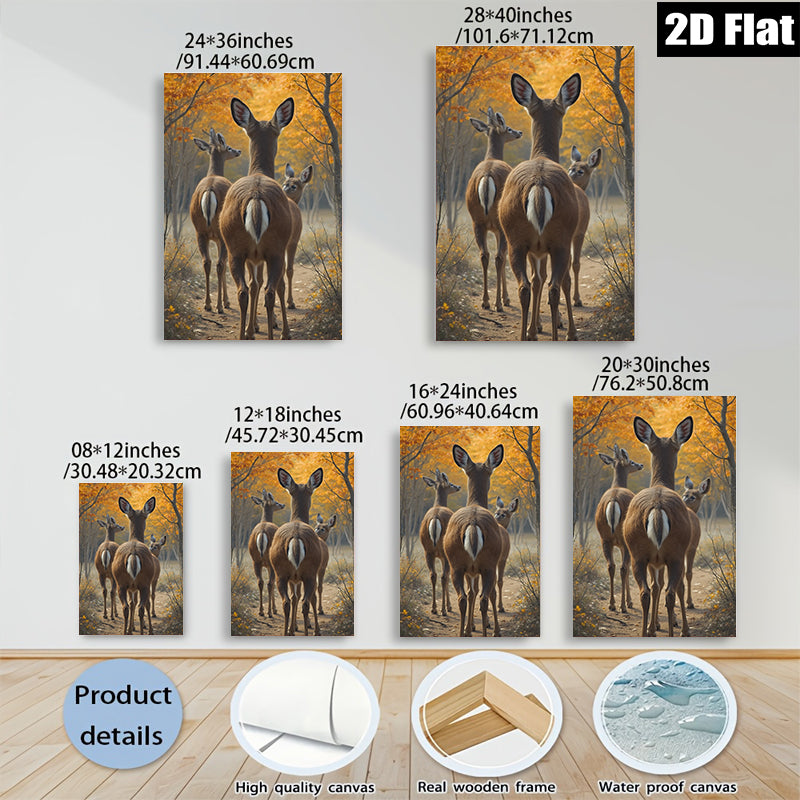 2D flat 1pc Whitetail Deer Forest Trail Autumn Woodland Wildlife Canvas Wall Art for Living Room Bedroom Home Decor Farmhouse Style Modern Rustic Gallery Wrapped