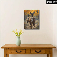 2D flat 1pc Whitetail Deer Forest Trail Autumn Woodland Wildlife Canvas Wall Art for Living Room Bedroom Home Decor Farmhouse Style Modern Rustic Gallery Wrapped
