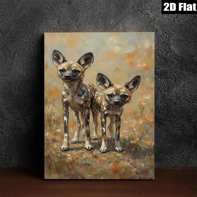 2D flat 1pc Wild African Painted Dogs Portrait Canvas Wall Art for Living Room Bedroom Home Decor Modern Farmhouse Style Rustic Chic