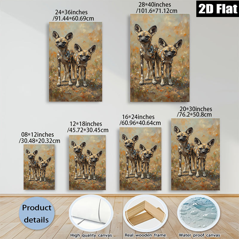 2D flat 1pc Wild African Painted Dogs Portrait Canvas Wall Art for Living Room Bedroom Home Decor Modern Farmhouse Style Rustic Chic