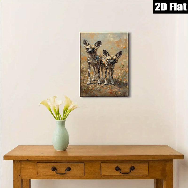 2D flat 1pc Wild African Painted Dogs Portrait Canvas Wall Art for Living Room Bedroom Home Decor Modern Farmhouse Style Rustic Chic