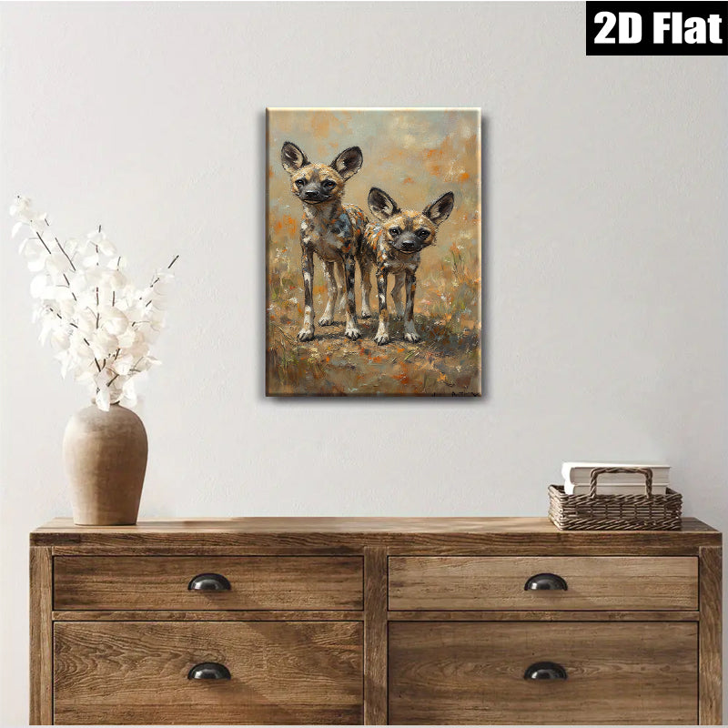 2D flat 1pc Wild African Painted Dogs Portrait Canvas Wall Art for Living Room Bedroom Home Decor Modern Farmhouse Style Rustic Chic