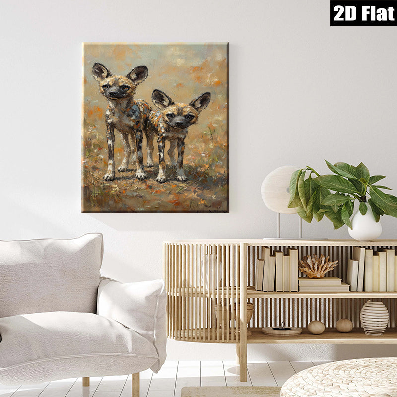 2D flat 1pc Wild African Painted Dogs Portrait Canvas Wall Art for Living Room Bedroom Home Decor Modern Farmhouse Style Rustic Chic