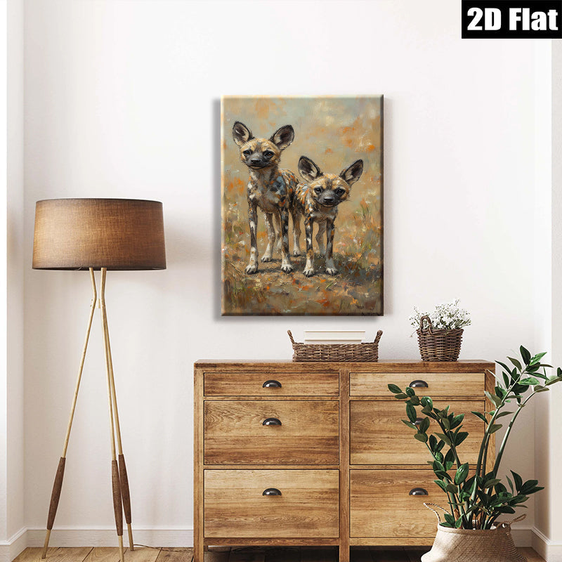 2D flat 1pc Wild African Painted Dogs Portrait Canvas Wall Art for Living Room Bedroom Home Decor Modern Farmhouse Style Rustic Chic