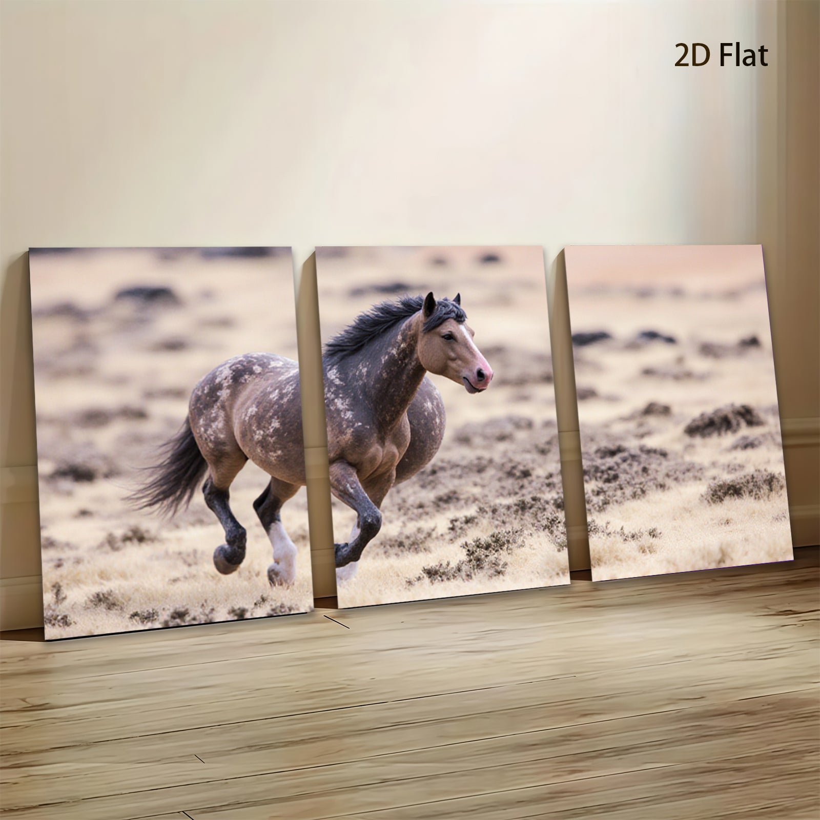2D flat 1pc Wild Horse Running Freedom Plains Wall Art Decor Canvas Prints for Living Room Bedroom Gallery Wrapped Modern Farmhouse Rustic Western Style