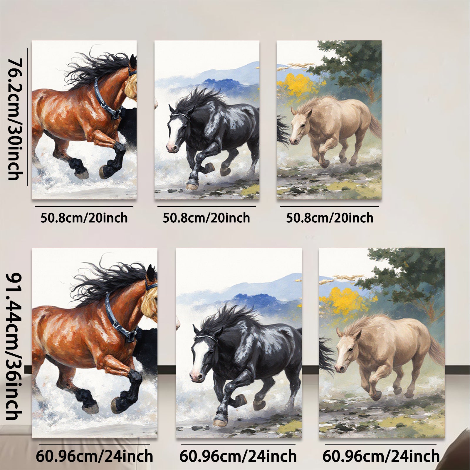 2D flat 1pc Wild Horses Galloping Past Countryside Farmhouse Wall Art Decor for Living Room Bedroom Gallery Wrapped Canvas Prints Modern Rustic Home Decor