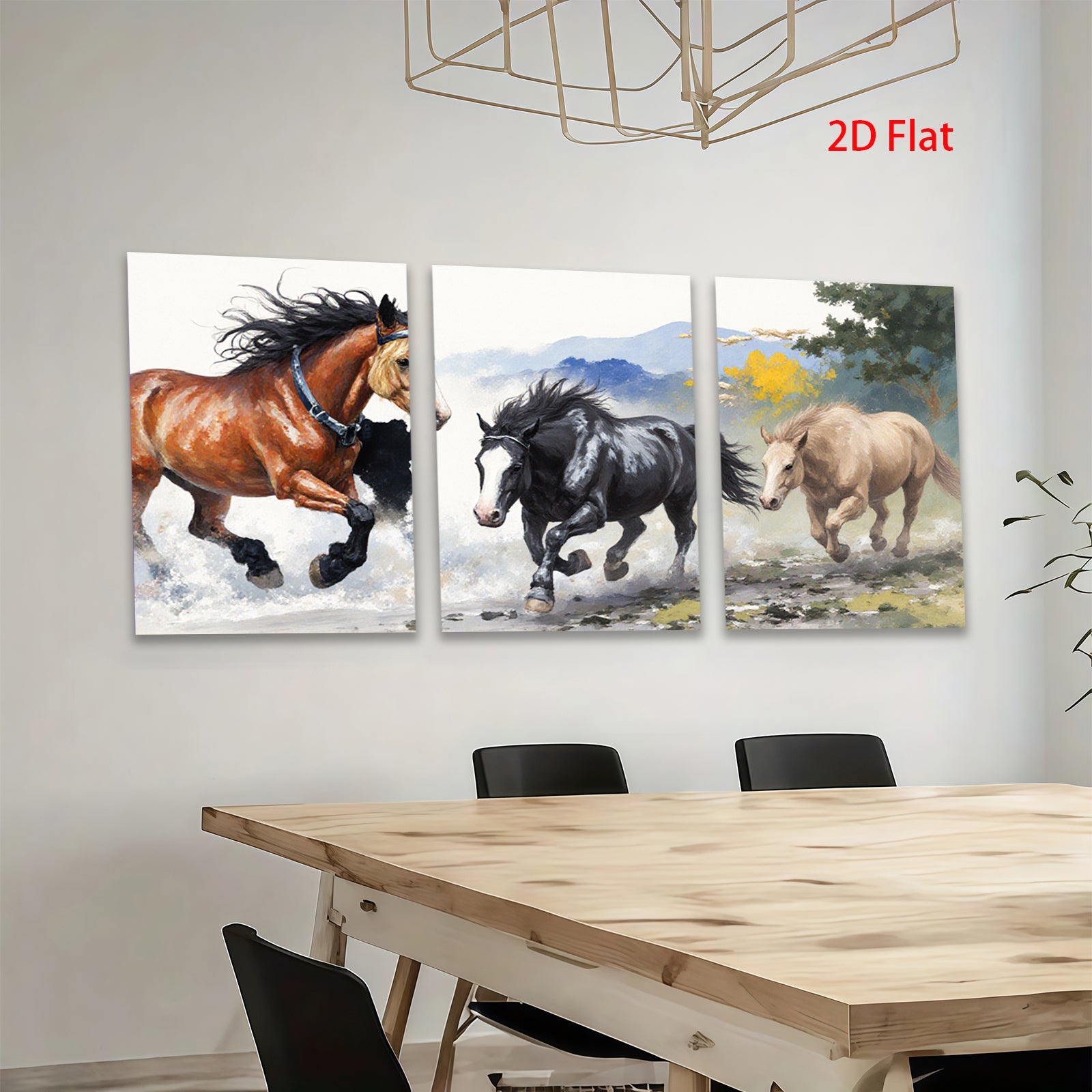 2D flat 1pc Wild Horses Galloping Past Countryside Farmhouse Wall Art Decor for Living Room Bedroom Gallery Wrapped Canvas Prints Modern Rustic Home Decor