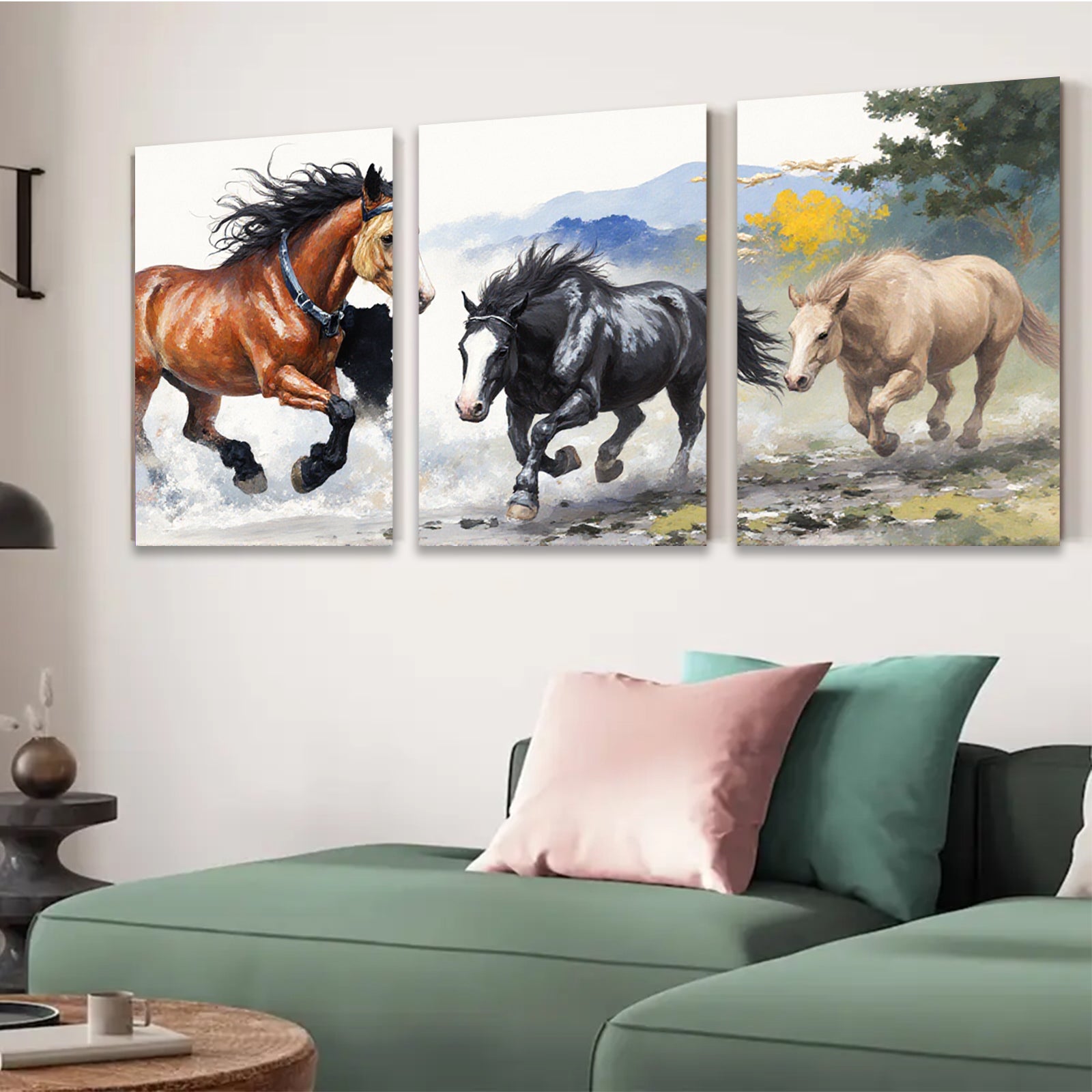 2D flat 1pc Wild Horses Galloping Past Countryside Farmhouse Wall Art Decor for Living Room Bedroom Gallery Wrapped Canvas Prints Modern Rustic Home Decor