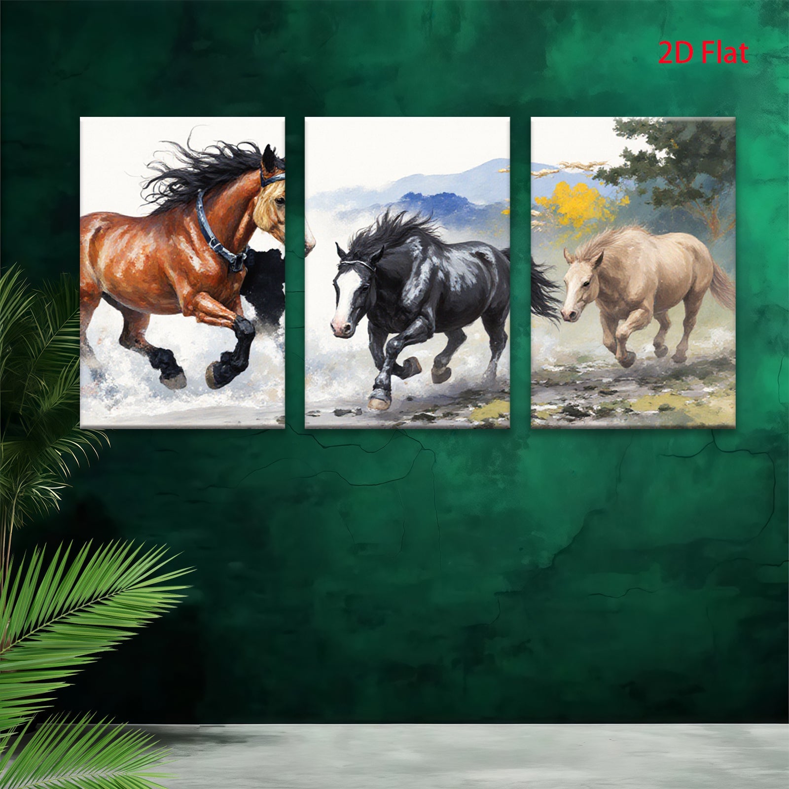 2D flat 1pc Wild Horses Galloping Past Countryside Farmhouse Wall Art Decor for Living Room Bedroom Gallery Wrapped Canvas Prints Modern Rustic Home Decor
