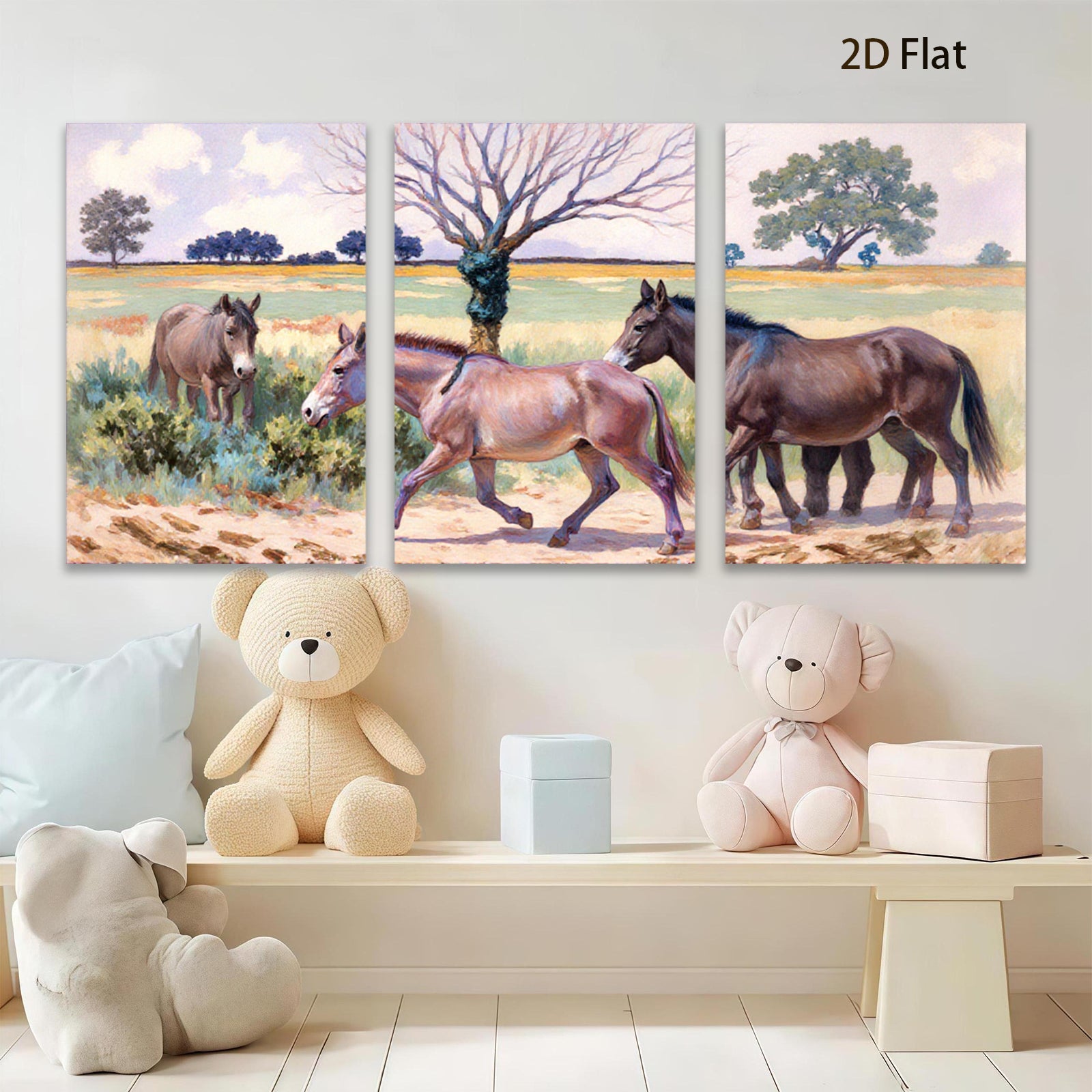 2D flat 1pc Wild Horses Pasture Scene Farmhouse Wall Art Decor Living Room Bedroom Canvas Prints Modern Rustic Home Decorations