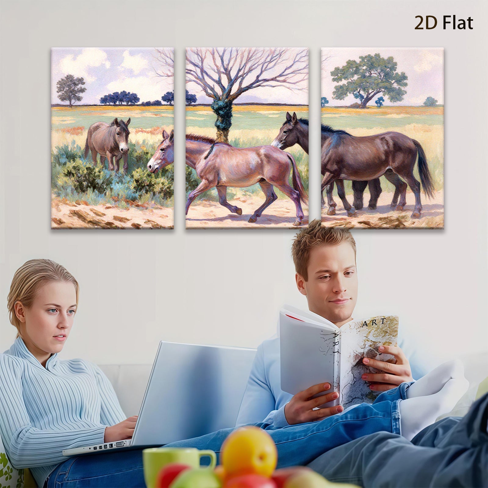 2D flat 1pc Wild Horses Pasture Scene Farmhouse Wall Art Decor Living Room Bedroom Canvas Prints Modern Rustic Home Decorations