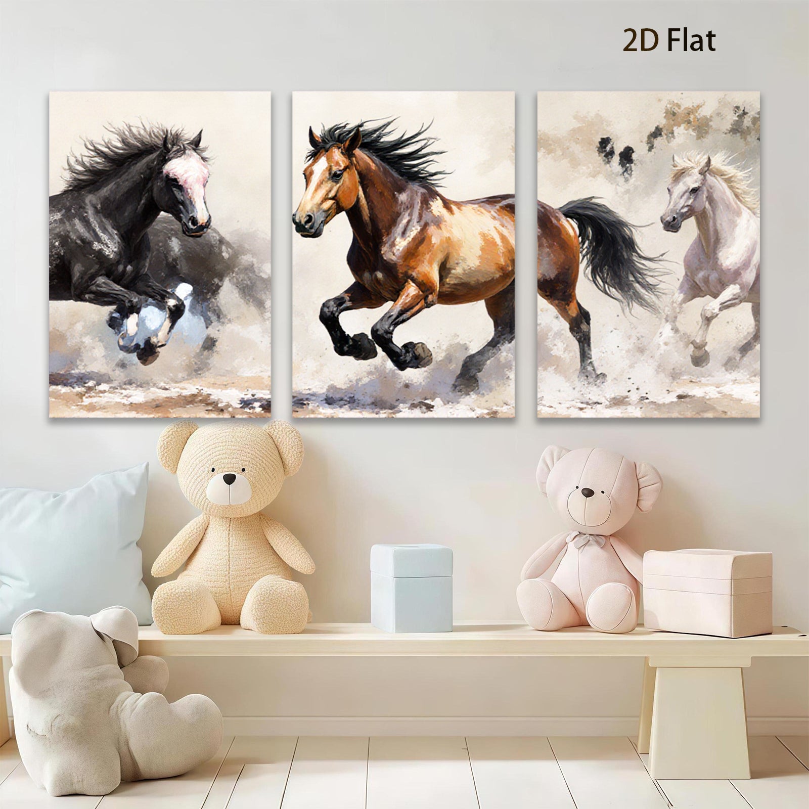 2D flat 1pc Wild Horses Running Free Farm Animal Wall Art Canvas Prints for Living Room Bedroom Home Decor Modern Farmhouse Style Rustic Chic