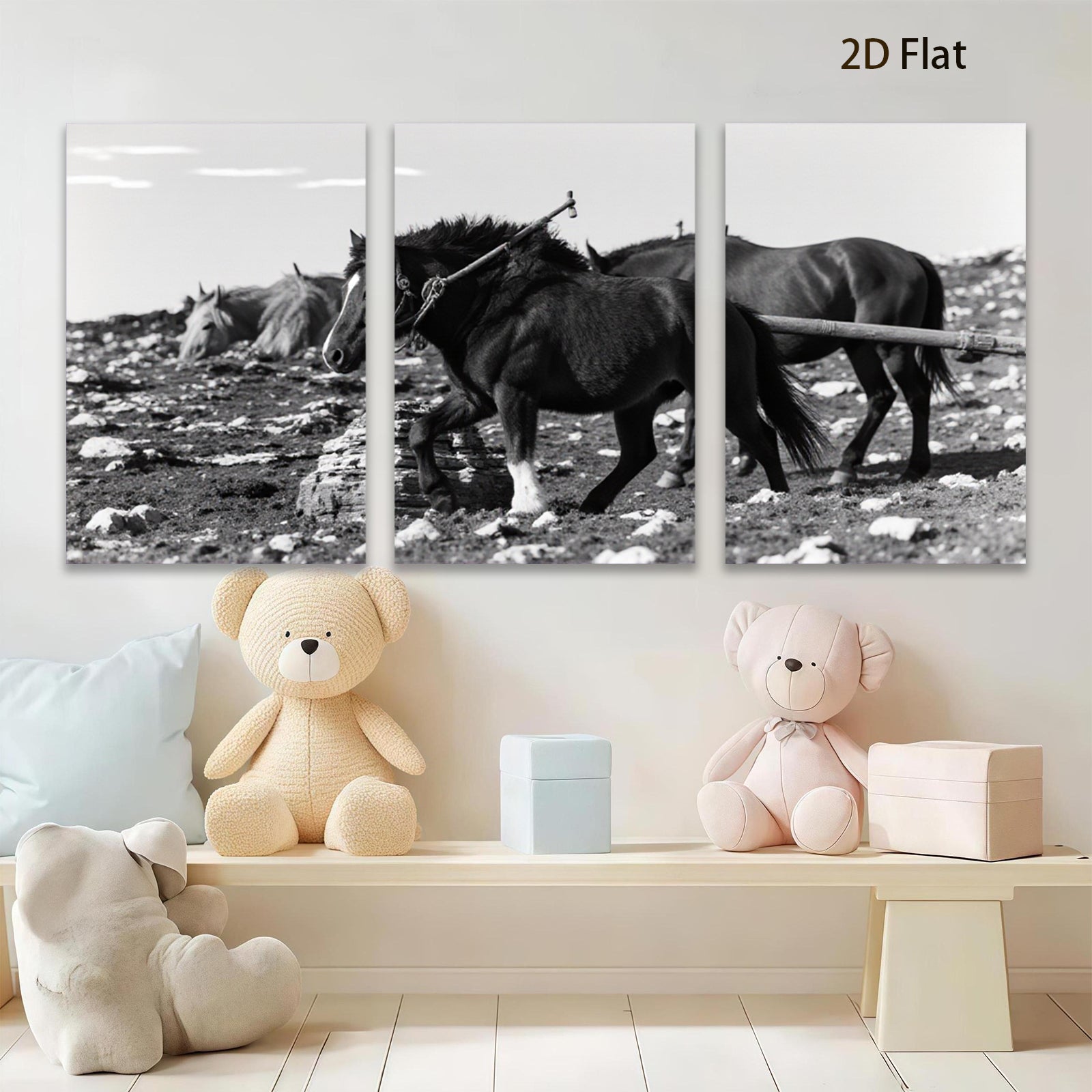 2D flat 1pc Wild Horses Running Through Rocky Terrain Farmhouse Wall Art Rustic Decor Living Room Bedroom Canvas Prints Modern Artwork Cozy Home Décor