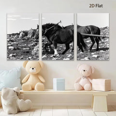 2D flat 1pc Wild Horses Running Through Rocky Terrain Farmhouse Wall Art Rustic Decor Living Room Bedroom Canvas Prints Modern Artwork Cozy Home Décor