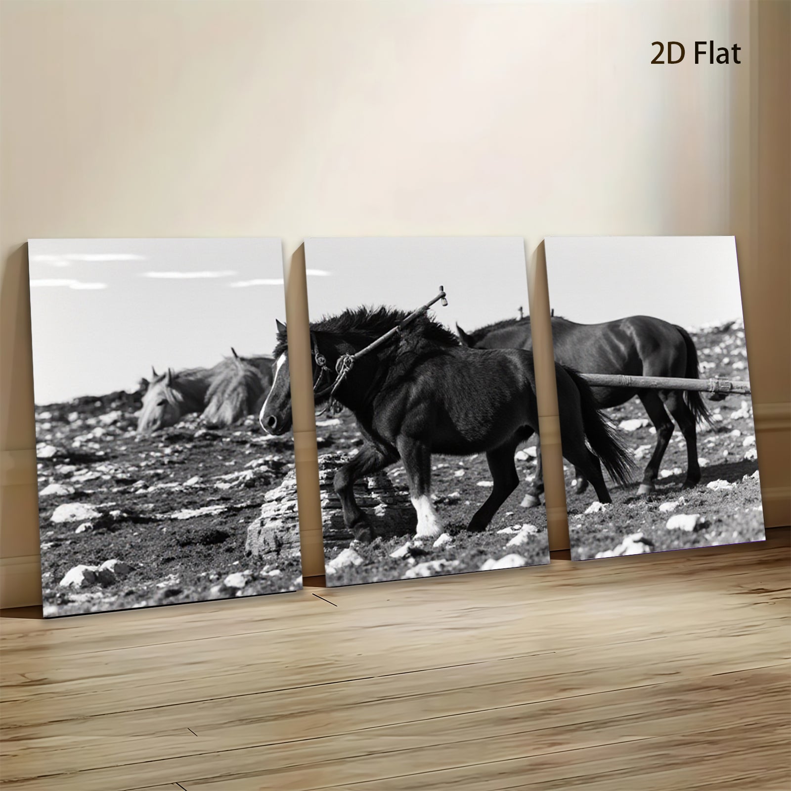 2D flat 1pc Wild Horses Running Through Rocky Terrain Farmhouse Wall Art Rustic Decor Living Room Bedroom Canvas Prints Modern Artwork Cozy Home Décor