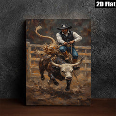 2D flat 1pc Wild Rodeo Cowboy Riding Bull Western Art Canvas Print Farmhouse Wall Decor Living Room Bedroom Modern Rustic Gallery Wrapped