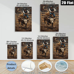 2D flat 1pc Wild Rodeo Cowboy Riding Bull Western Art Canvas Print Farmhouse Wall Decor Living Room Bedroom Modern Rustic Gallery Wrapped