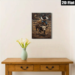 2D flat 1pc Wild Rodeo Cowboy Riding Bull Western Art Canvas Print Farmhouse Wall Decor Living Room Bedroom Modern Rustic Gallery Wrapped