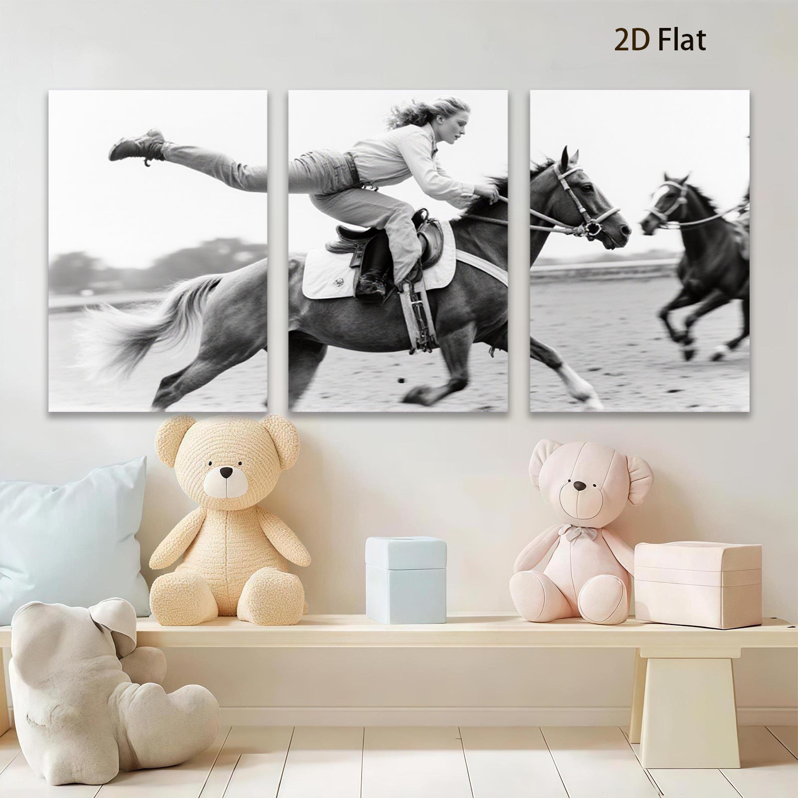 2D flat 1pc Wild West Cowgirl Riding Horse Western Farm Decor Living Room Bedroom Canvas Wall Art Prints Modern Gallery Wrapped