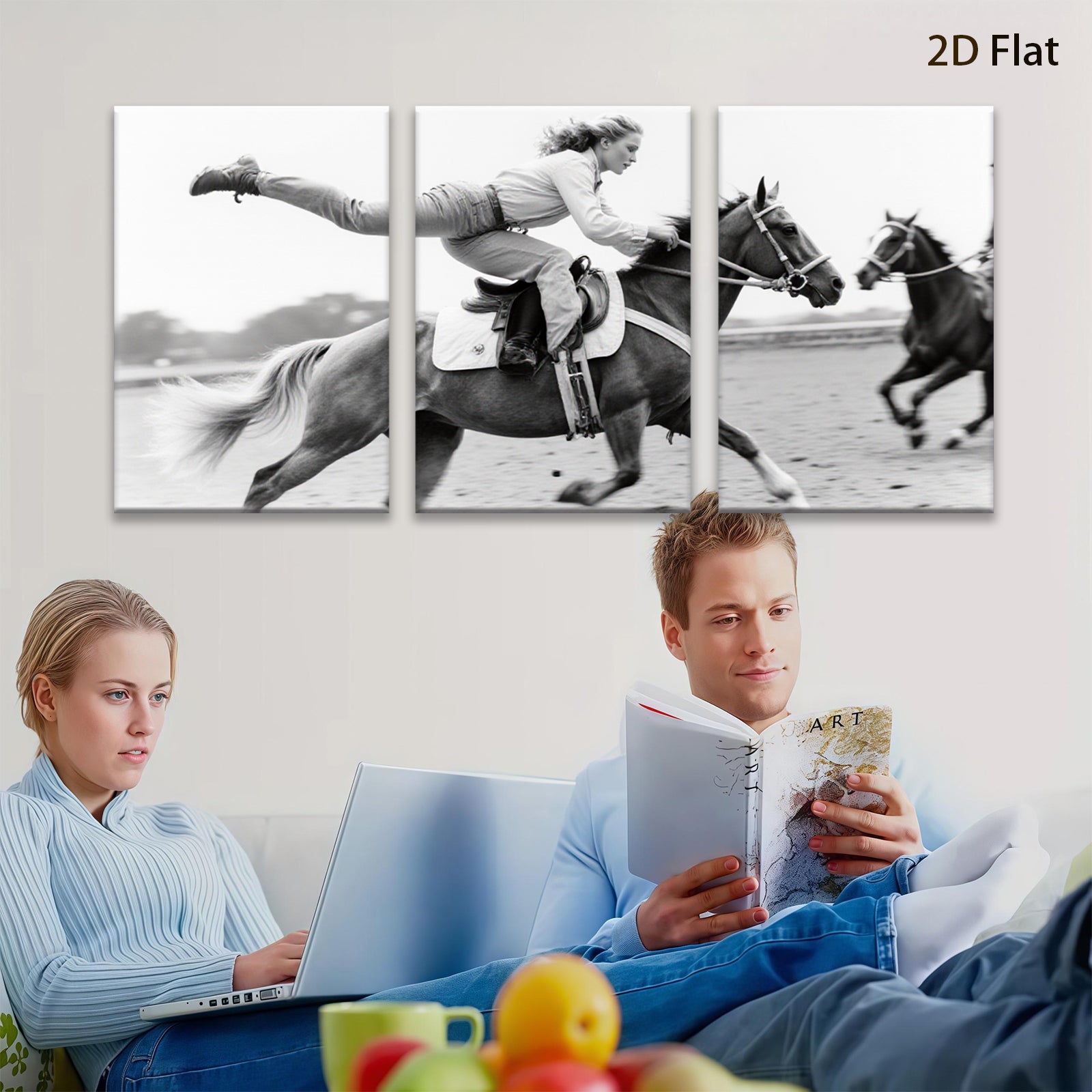 2D flat 1pc Wild West Cowgirl Riding Horse Western Farm Decor Living Room Bedroom Canvas Wall Art Prints Modern Gallery Wrapped